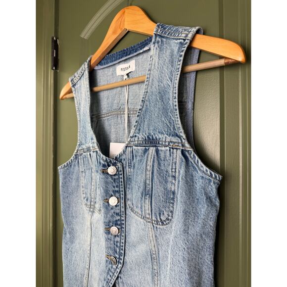 NWT Pistola Gia Fitted Collarless Rigid Denim 90s Vest Blue Hazy Women's Small - Picture 2 of 4